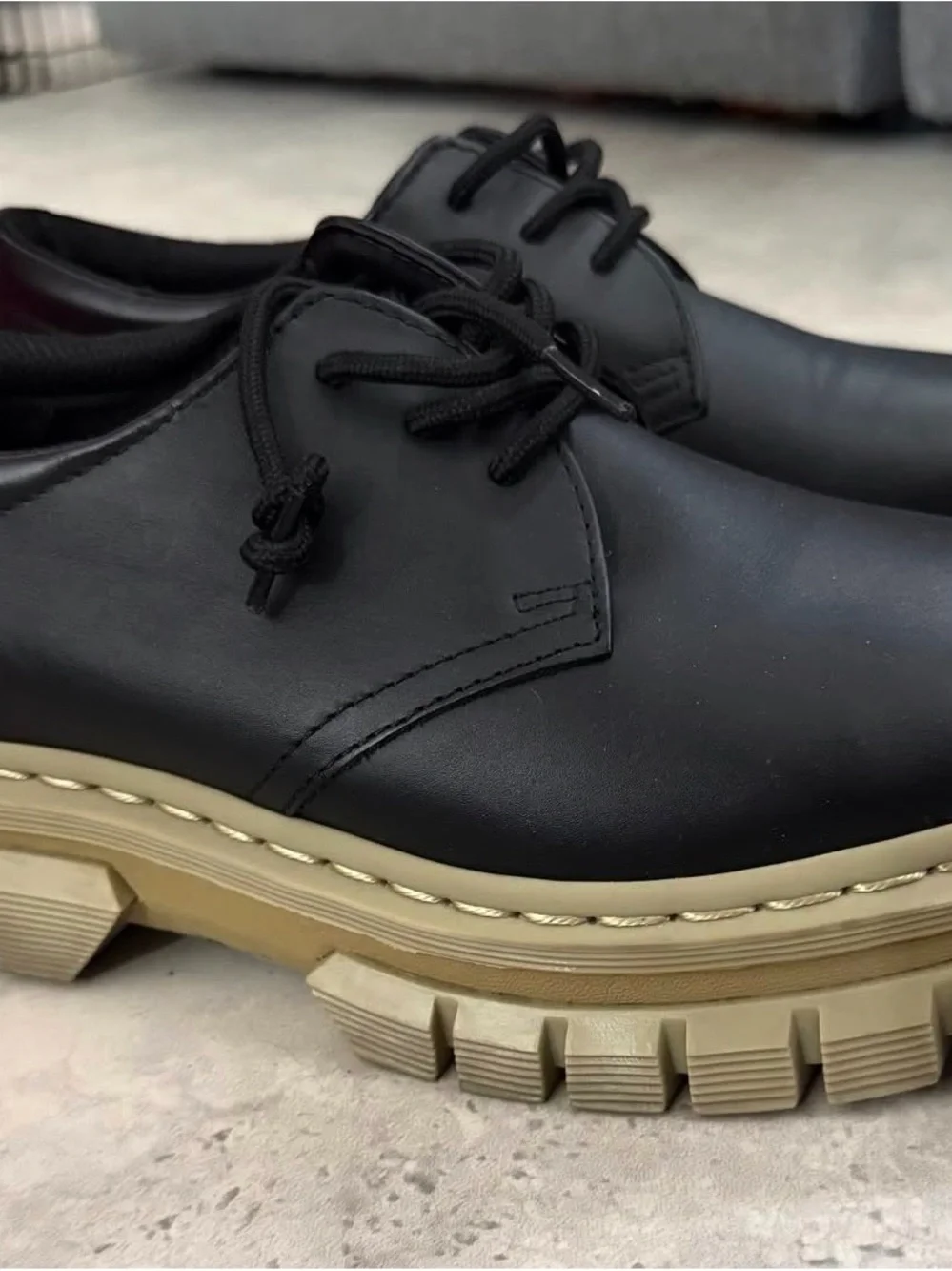 Dr. Martens Black Leather Lace-Up Shoes with Chunky Tan Sole